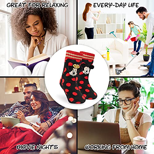 Disney Calcetines Antideslizantes Mujer Talla 35-39, Calcetines Mujer Invierno 3D con Minnie y Mickey Mouse, Regalos Para Mujer y Adolescentes