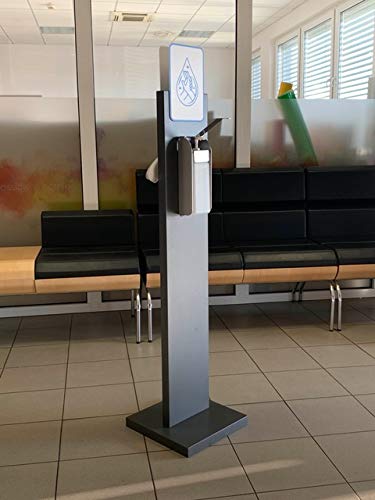 Dispensador de Desinfectante de Manos, Estación de Higiene Accionada con El Codo, Soporte de Solo con dispensador de Guantes e Gel para la Entrada de Oficinas, Hoteles y Tiendas Minoristas por Klemp