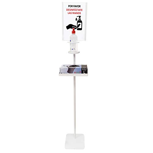 Dispensador de Pie Gel Hidroalcohólico Desinfectante de Manos para Comercios y Oficinas. 146cm. Incluye Cartela A4 y Bandeja Goteo. Dispensador de Gel Desinfectante Fabricado en España