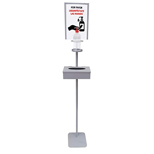 Dispensador de Pie para Gel Hidroalcohólico Desinfectante de Manos para Comercios y Oficinas. Incluye Cartela A4 y Caja Cerrada para Caja Guantes. Dispensador de Gel Fabricado en España
