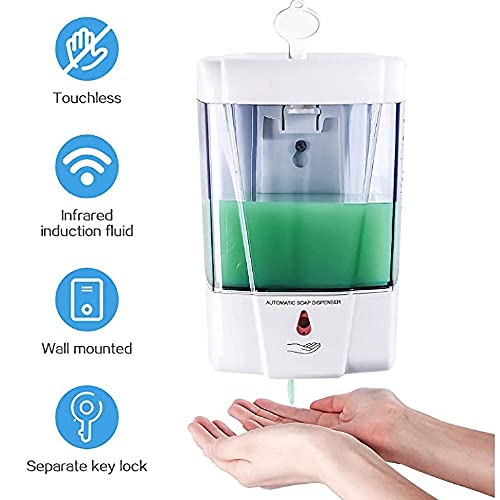 Dispensador Gel Hidroalcoholico,700ML Dispensador de Jabón Automático con Sensor de Movimiento Infrarrojo,Evitar Las bacterias.Dispensador de Desinfectante Manos para Baños, Cocinas,Hoteles