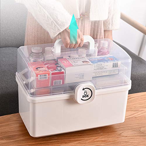 Dittzz Caja de Medicina, 3 Niveles Caja de Primeros Plegable Botiquín de Medicinas Multifuncion Caja de Almacenamiento con Asa,34 x 19 x 22.5cm