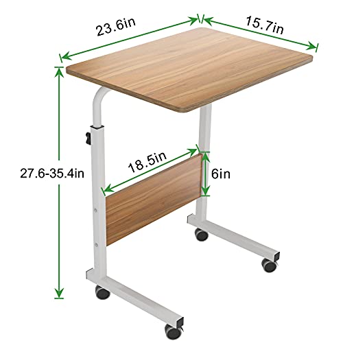 DlandHome 60 * 40 cm Ajustable Mesa de Ordenador Portatil con Ruedas Sofá Mesa Mesas de Centro, Roble