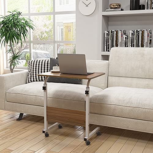 DlandHome 60 * 40 cm Ajustable Mesa de Ordenador Portatil con Ruedas Sofá Mesa Mesas de Centro, Roble