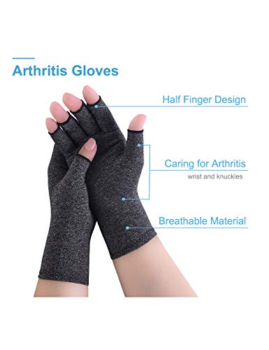 Donfri 2 pares de guantes de compresión para artritis sin dedos para alivio del dolor, para juegos y escritura para hombres y mujeres (M, gris)