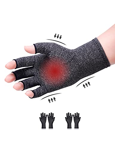Donfri 2 pares de guantes de compresión para artritis sin dedos para alivio del dolor, para juegos y escritura para hombres y mujeres (M, gris)