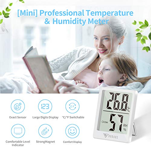 DOQAUS Mini Termómetro Higrómetro Digital, Medidor de Temperatura con 5s de Respuesta Rápida para Temperatura y Humedad del Casa Ambiente (Blanco)