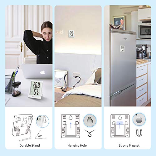 DOQAUS Mini Termómetro Higrómetro Digital, Medidor de Temperatura con 5s de Respuesta Rápida para Temperatura y Humedad del Casa Ambiente (Blanco)