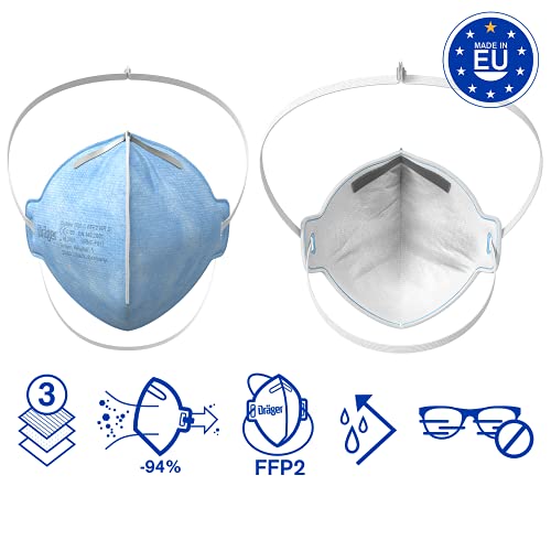 Dräger X-plore® 1720 C FFP2 respirador desechable fabricado en Francia | Juego de 5 mascarillas antipolvo para construcción, bricolaje y pintura