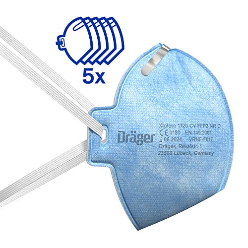 Dräger X-plore® 1720 C FFP2 respirador desechable fabricado en Francia | Juego de 5 mascarillas antipolvo para construcción, bricolaje y pintura