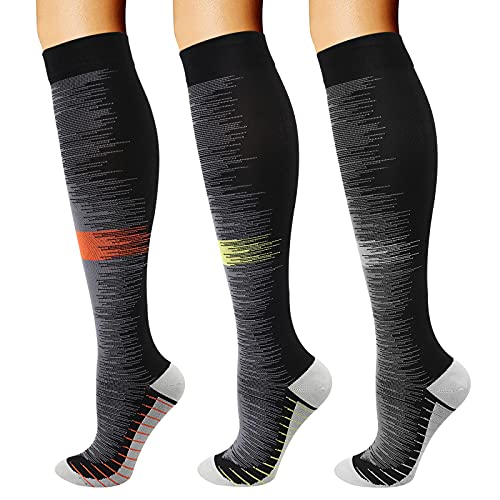 DRESHOW Calcetines de Compresión para Hombres y Mujeres 3/7 Pares 15-20 mmHg es el Mejor para Running, Correr, Senderismo, Volar, Viajar, Varicosas, Médico, Deportivo, Embarazo