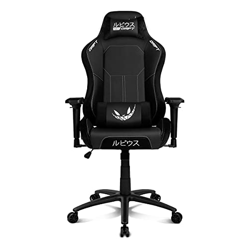 Drift DR250RU - Silla gaming oficial "ElRubius",mecanismo mariposa, respaldo reclinable, polipiel con acabados ante, reposabrazos 4D, cojín cervical y lumbar, negro/blanco