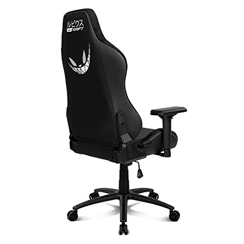 Drift DR250RU - Silla gaming oficial "ElRubius",mecanismo mariposa, respaldo reclinable, polipiel con acabados ante, reposabrazos 4D, cojín cervical y lumbar, negro/blanco