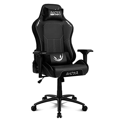 Drift DR250RU - Silla gaming oficial "ElRubius",mecanismo mariposa, respaldo reclinable, polipiel con acabados ante, reposabrazos 4D, cojín cervical y lumbar, negro/blanco