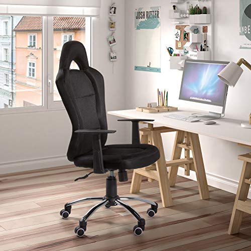 duehome Silla de Oficina Estilo Deportivo, Silla de Oficina, Silla Gaming, Modelo Formula, Color Negro, Medidas: 60,5 cm (Ancho) x 61,5 cm (Fondo) x 115-125 cm (Alto)