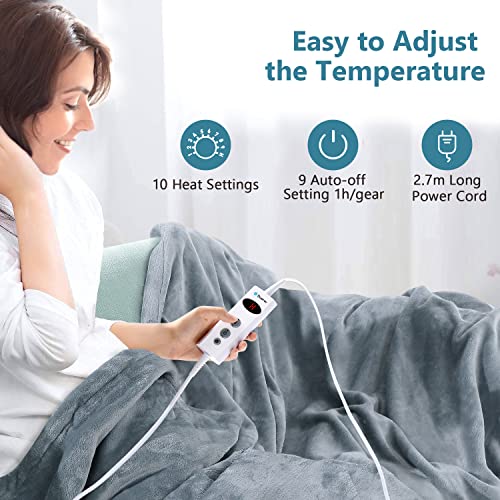 Duerer Manta Eléctrica, 130X180 cm Manta Térmica Franela Calentamiento Rápido, con 9 Niveles de Temperatura, con autoapagado y Protección Contra Sobrecalentamiento, Lavable en la lavadora