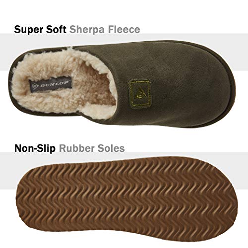 Dunlop Zapatillas Casa Hombre, Memory Foam Pantuflas Peluche Abiertas, Zapatillas De Estar En Casa Invierno Calientes Suela de Goma Dura Interior Exterior, Regalos para Hombre (41 EU, Caqui)