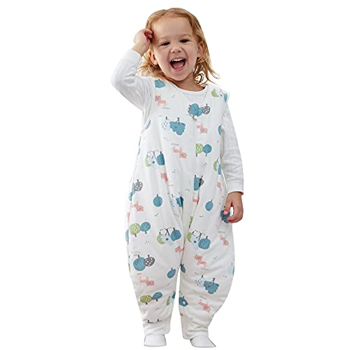 DuoMiaoMiao Saco de dormir para bebé con pies de 2,5 TOG, mantas 100% algodón para bebés, bolsa de dormir con piernas para bebé Walker
