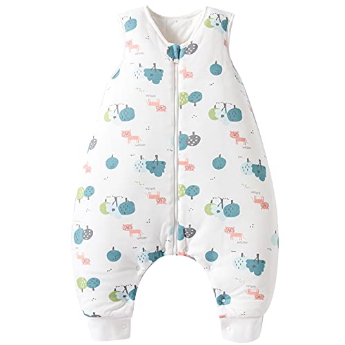 DuoMiaoMiao Saco de dormir para bebé con pies de 2,5 TOG, mantas 100% algodón para bebés, bolsa de dormir con piernas para bebé Walker