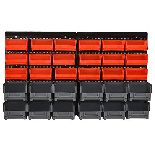 DURHAND Estantería de Almacenaje para Pared Organizador de Herramientas 33 Piezas en Total con Cajas de 2 Tamaños Diferentes Ideal para Tornillos 37,5x18x95,5 cm Rojo y Gris