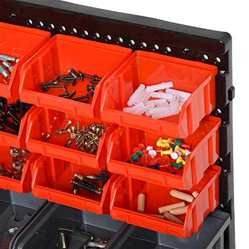 DURHAND Estantería de Almacenaje para Pared Organizador de Herramientas 33 Piezas en Total con Cajas de 2 Tamaños Diferentes Ideal para Tornillos 37,5x18x95,5 cm Rojo y Gris