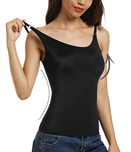 DUROFIT Top Camiseta de Contención Modeladora de Algodón Tank Estilo Clásico Camiseta Moldeadora Camiseta sin Mangas Verano Negro L