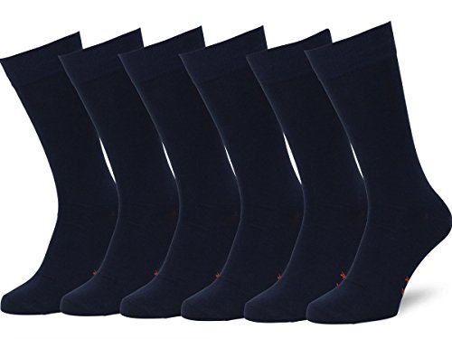 EASTON MARLOWE 6 PR Calcetines Lisos Negros Hombre Mujer, Algodón Peinado - 6pk #3-2, Azul Marino Oscuro - 39-42 talla de calzado UE