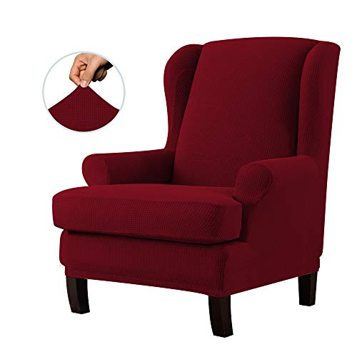 EBETA Jacquard Funda de Sillón Funda Orejero elástica, Funda Cubre Sillón Relax 1 Plaza, Funda Cojín Independiente (Vino Tinto)