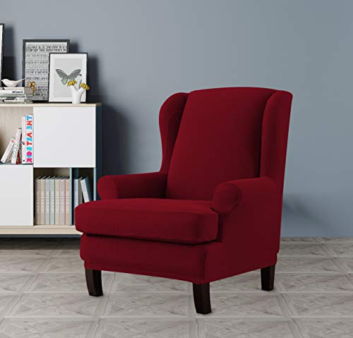 EBETA Jacquard Funda de Sillón Funda Orejero elástica, Funda Cubre Sillón Relax 1 Plaza, Funda Cojín Independiente (Vino Tinto)