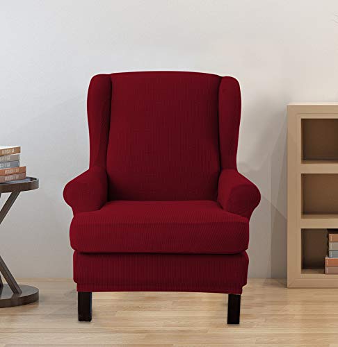 EBETA Jacquard Funda de Sillón Funda Orejero elástica, Funda Cubre Sillón Relax 1 Plaza, Funda Cojín Independiente (Vino Tinto)