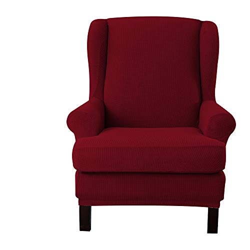 EBETA Jacquard Funda de Sillón Funda Orejero elástica, Funda Cubre Sillón Relax 1 Plaza, Funda Cojín Independiente (Vino Tinto)
