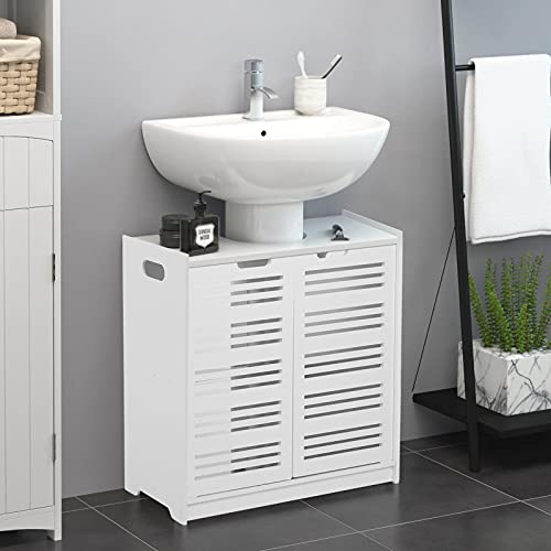 EBTOOLS - Armario de almacenaje Blanco para Cuarto de baño, Mueble bajo el Lavabo, Mueble de pie Impermeable con 2 Puertas de Fregadero, 60 x 30 x 60 cm