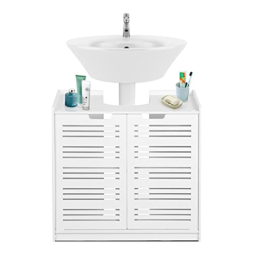 EBTOOLS - Armario de almacenaje Blanco para Cuarto de baño, Mueble bajo el Lavabo, Mueble de pie Impermeable con 2 Puertas de Fregadero, 60 x 30 x 60 cm