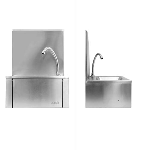 ECD Germany Fregadero con grifo giratorio - aprox. 34 x 40 x 56,5 cm - pila de acero inoxidable - lavamanos volúmen 8 L - con dispensador de jabón - lavabo con accionador de rodilla restaurante pared