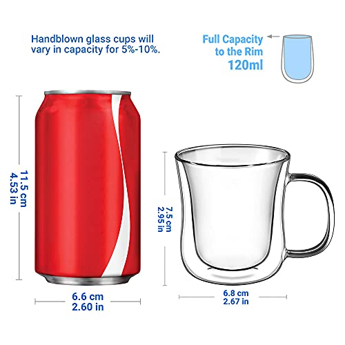 ecooe 2x120ml Tazas de Café de Cristal,Vasos de Espresso de Doble Pared con Asa,Tazas de Vidrio Borosilicato para Té,Café