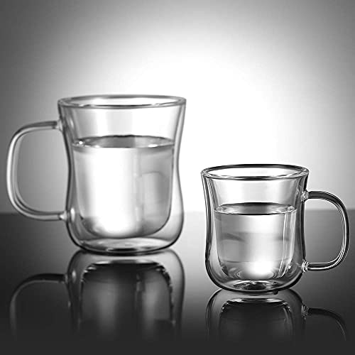 ecooe 2x120ml Tazas de Café de Cristal,Vasos de Espresso de Doble Pared con Asa,Tazas de Vidrio Borosilicato para Té,Café