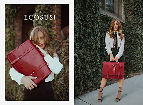 ECOSUSI Bolso Bandolera Cuero Vintage para Mujer con Bolsa de portátil con Lazo Desmontable 15.6 Pulgadas Bolso de Hombro para Mujer Portátiles Sencillo Moda