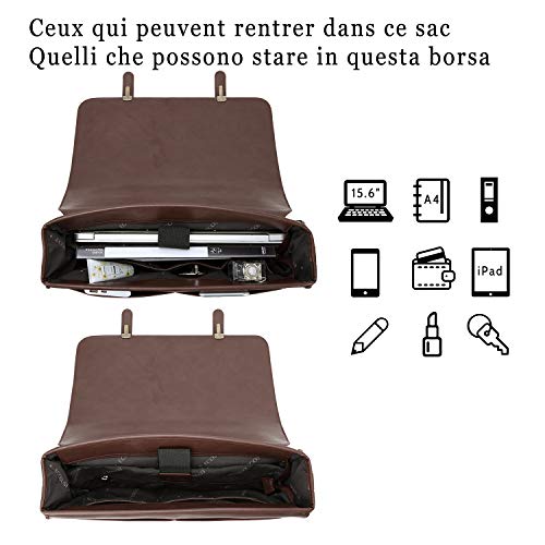 ECOSUSI Bolso Bandolera Cuero Vintage para Mujer con Bolsa de portátil con Lazo Desmontable 15.6 Pulgadas Bolso de Hombro para Mujer Portátiles Sencillo Moda