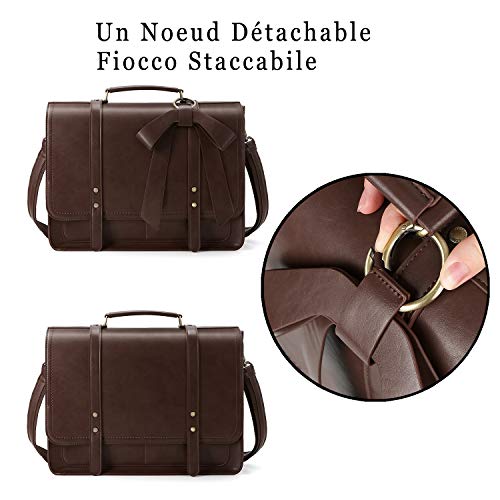 ECOSUSI Bolso Bandolera Cuero Vintage para Mujer con Bolsa de portátil con Lazo Desmontable 15.6 Pulgadas Bolso de Hombro para Mujer Portátiles Sencillo Moda