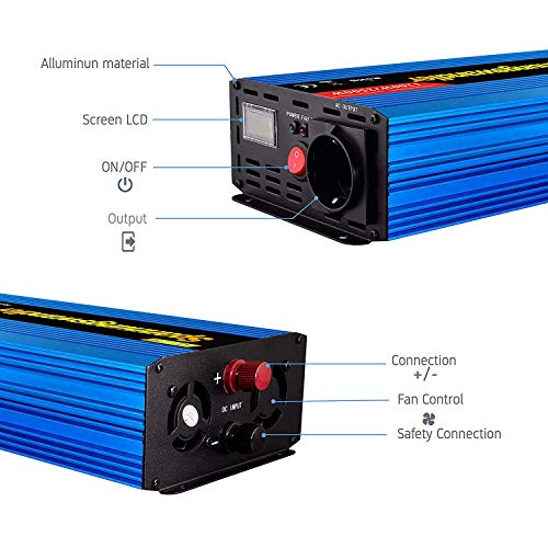 EDECOA inversor 12v 220v Convertidor 1200w de Onda modificada transforma 12v a 220v con Pantalla LCD