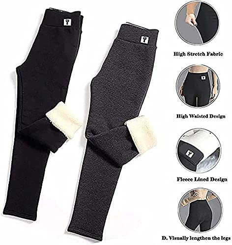 EIIUHIAHS Fleece Lined Warm Leggings,Thick Velvet Tights Thermal Pants,Winter Sherpa Fleece Lined Leggings For Women (Black,L)
