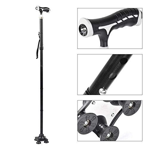 El nuevo Pastel de caminata anciano portátil, luz LED Aleación de aluminio Telescópico Telescópico Antideslizante Antideslizante Muletas Ancianos de cuatro patas Manija Canera Basking Stick para desmo