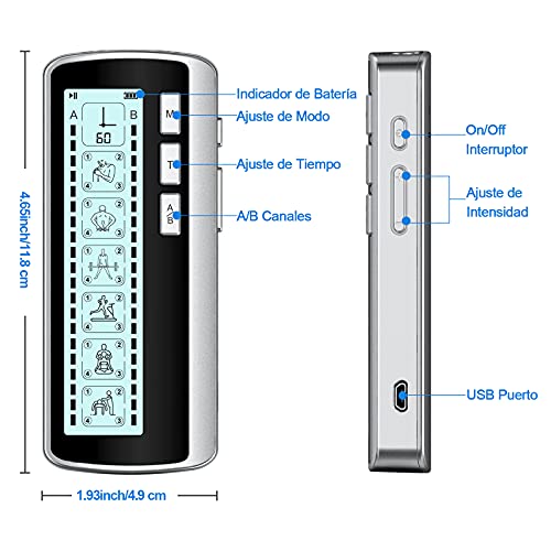 Electroestimulador Digital Masaje 24 Modos, 2 Canales, 8 Electrodos con LCD Pantalla para Alivio del Dolor y Relajación Muscular
