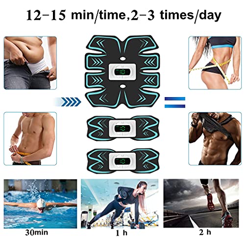 Electroestimulador Muscular Abdominales-Hombre y Mujer-Estimulador Muscular con 6 Modos de Ejercicio, 15 Intensidades de Vibración, EMS Principio,USB Carga, para Abdomen/Brazos/Glúteos/Piernas