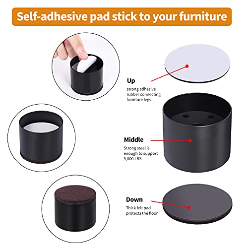 Elevadores de Muebles de Acero al Carbono, Elevador de Cama, Sofá , Armarios, Mesas y Silla, Altura de Elevación de 1,2", Almohadilla Inferior Autoadhesivo Protege Suelos o Pies de Mesas, Juego de 4
