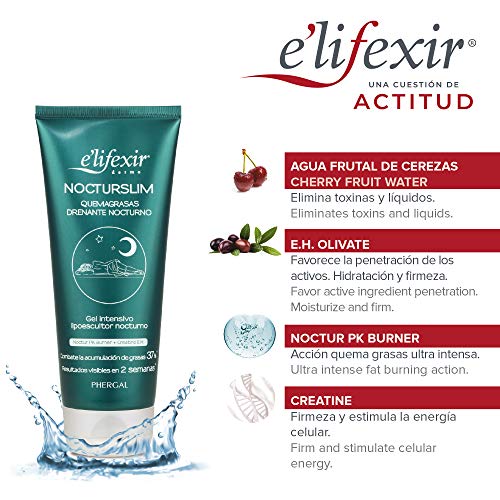 elifexir Nocturslim – Crema Quemagrasas Intensiva | Gel Reductor Lipoescultor Noche | Drenante, Anticelulítico y Reafirmante Potente | Frescor y Rápida Absorción. 200 ml