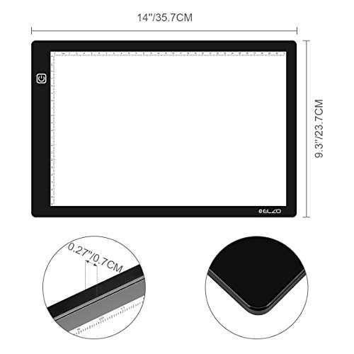 ELZO Mesa de Luz Dibujo A4, LED Tableta de Luz de Iluminación de la Caja de Alimentación Micro USB Ideal para Animacion Tatoo Dibuja Protege La Vista (A4 Nuevo)