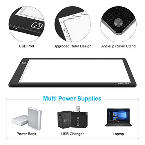 ELZO Mesa de Luz Dibujo A4, LED Tableta de Luz de Iluminación de la Caja de Alimentación Micro USB Ideal para Animacion Tatoo Dibuja Protege La Vista (A4 Nuevo)