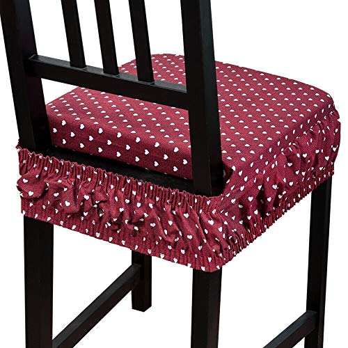 emmevi Cojín silla algodón desenfundable lavable lunares funda banda elástica AZALEA56L burdeos