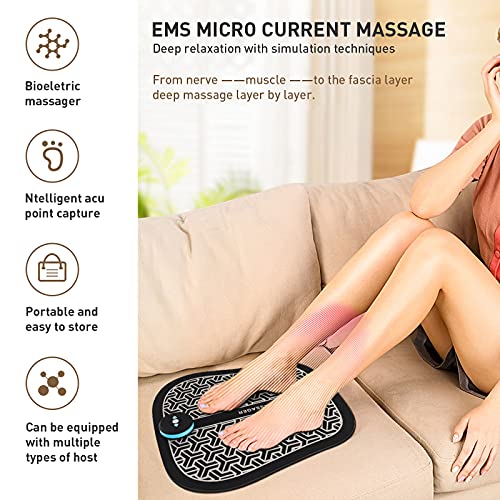 EMS Masajeador Eléctrico Del Pie, Jooheli Masajeador de Piernas, Cojín de Masaje de Pies Fisioterapia para Mejorar la Circulación Sanguínea,USB Portátil Recargable
